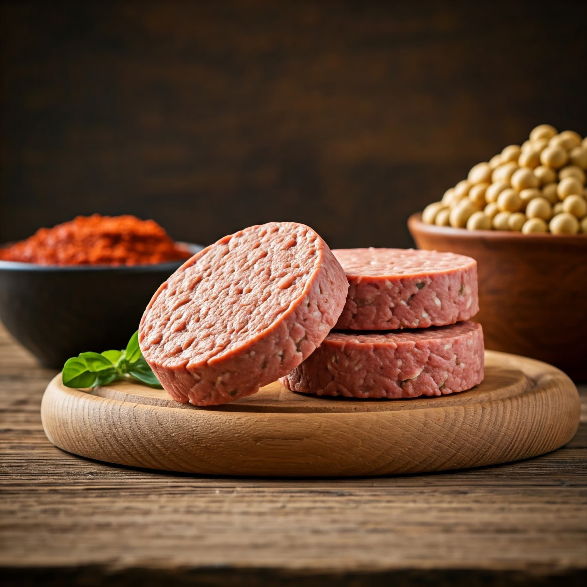 Innovative Meat Alternatives Made with Soybeans as a Key Ingredient (AI-Generated Image)