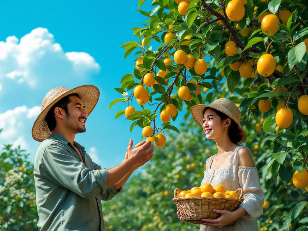 Farmers harvesting fruits (AI-generated image)
