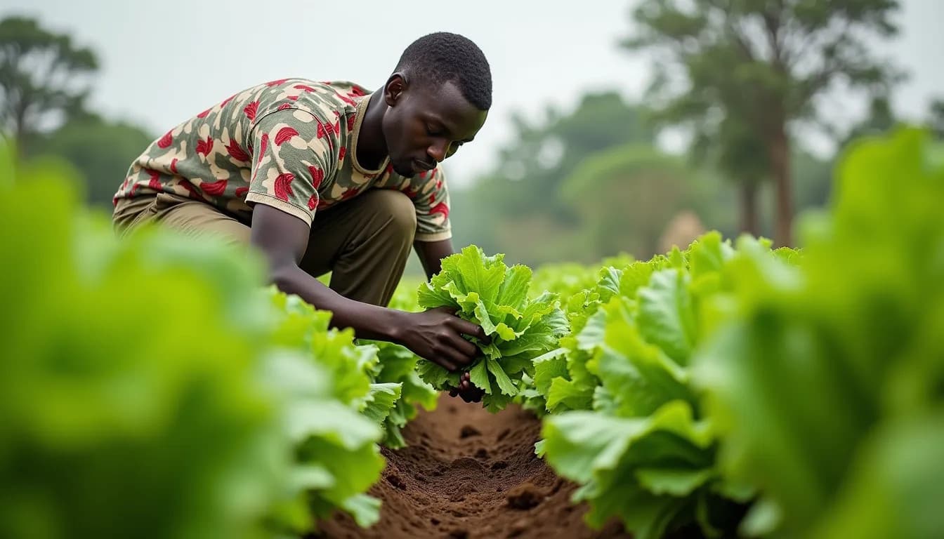 Farmer harvests lettuce (AI-generated image)