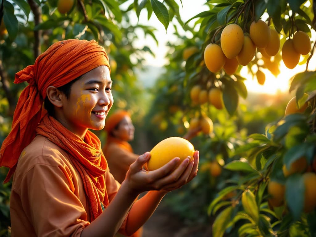 Farmers harvest mangoes (AI-generated image)
