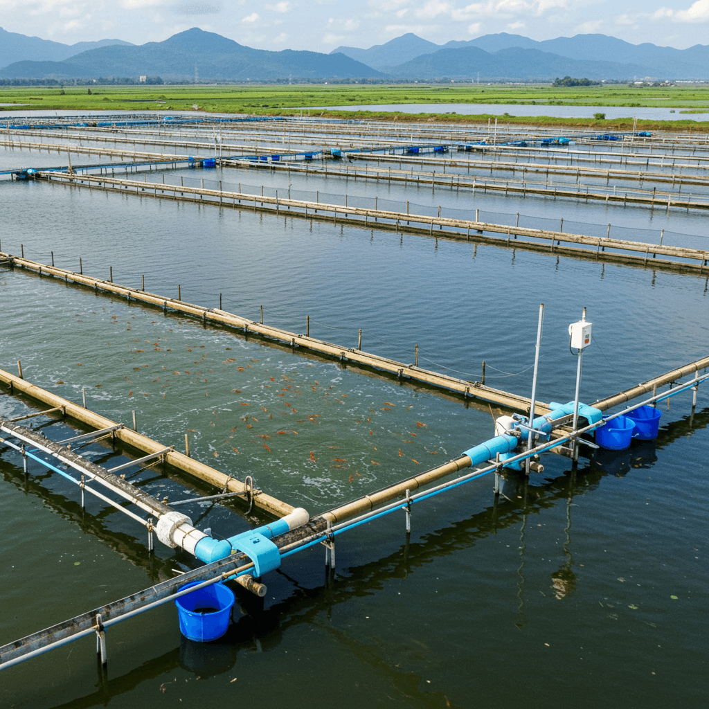 Eco-friendly shrimp farm in Vietnam with recirculating water systems (AI-Generated Image)