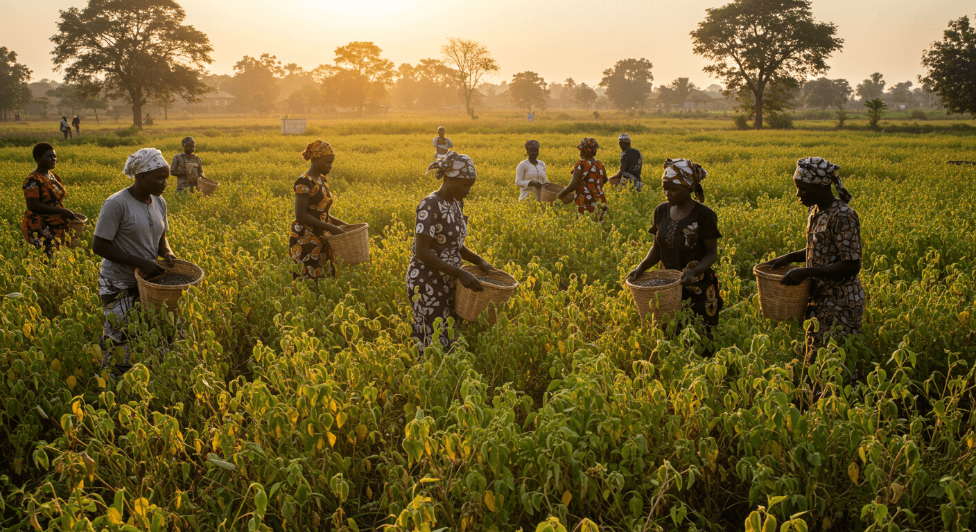 Les agriculteurs récoltent des graines de chia au Nigeria (image générée par IA)