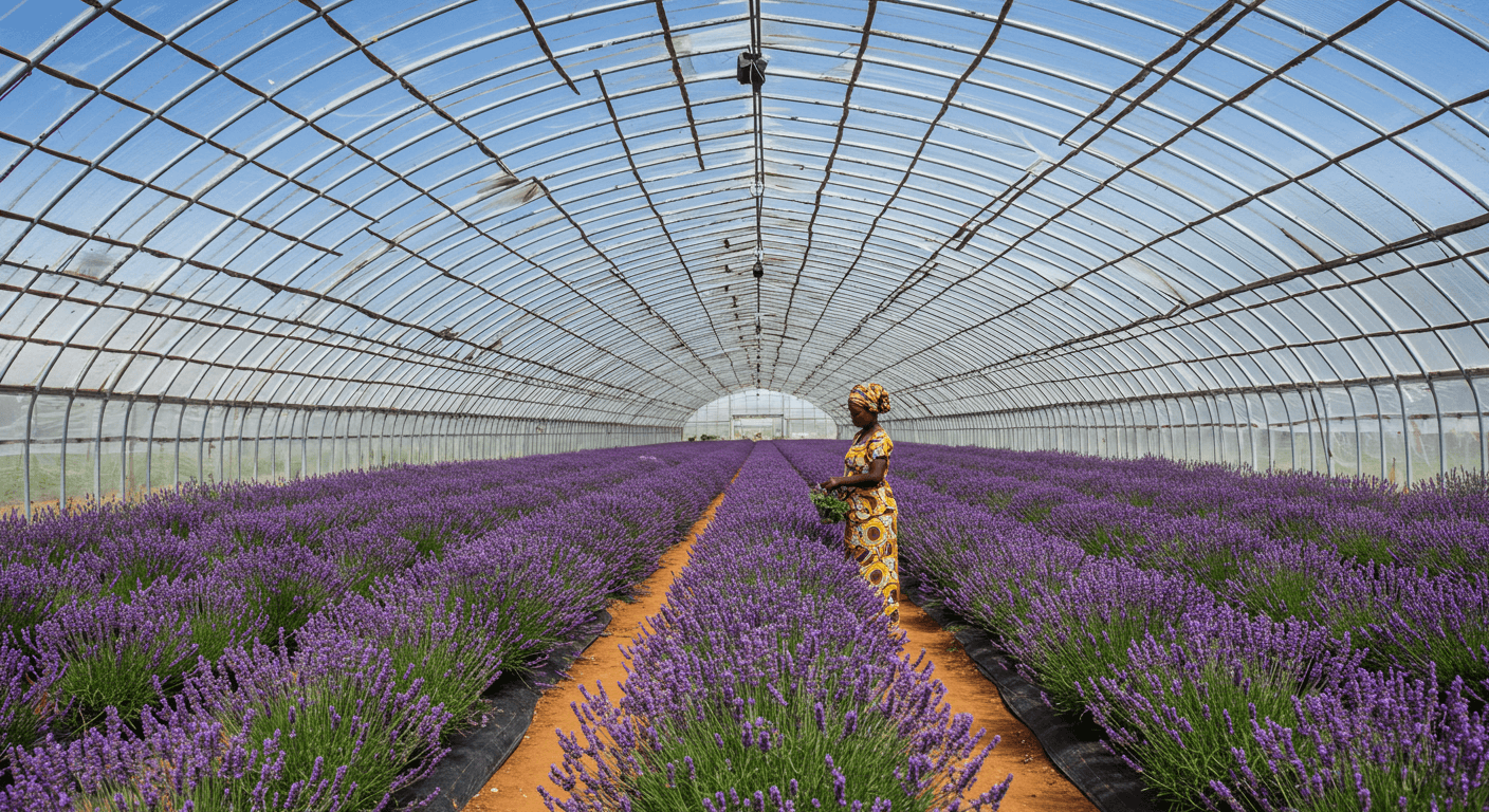 Lavender greenhouse in Nigeria (AI-generated image).