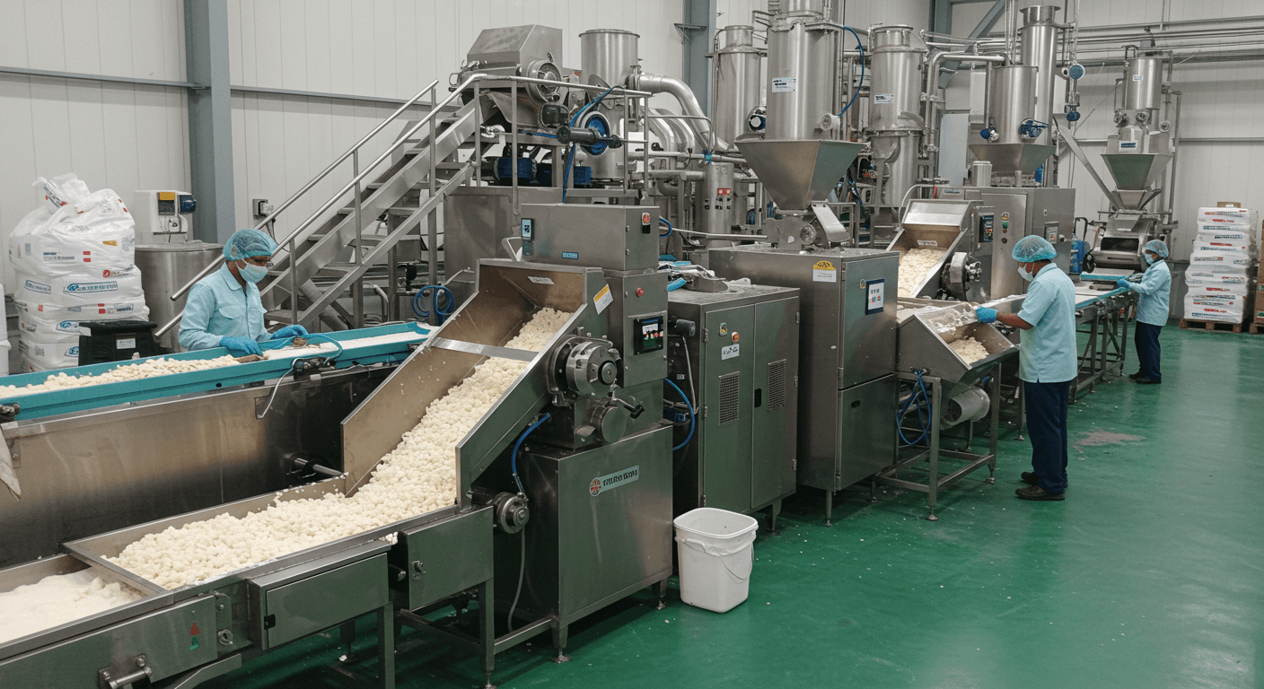 Cassava starch production line (AI-generated image).