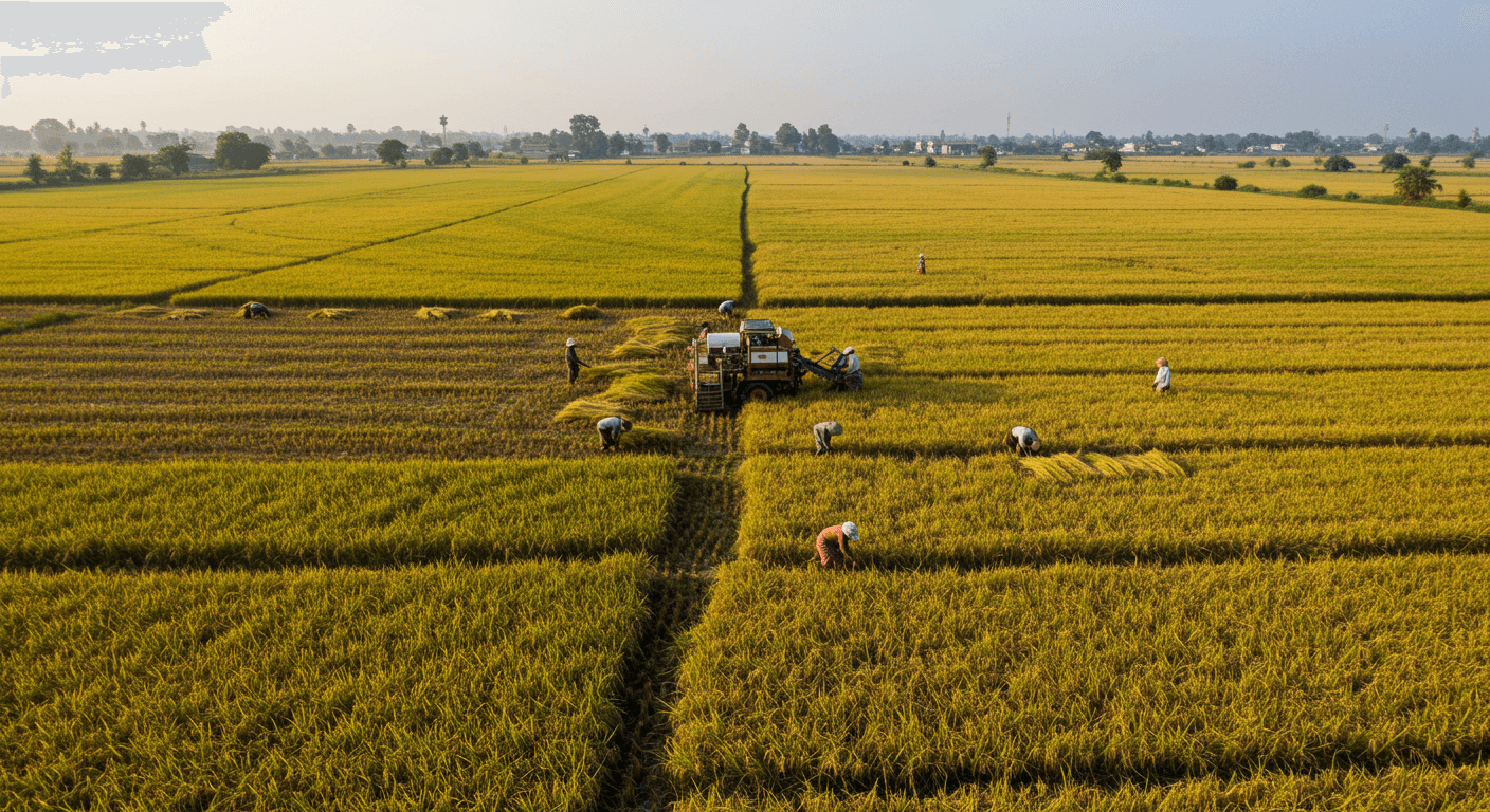 Colheita de arroz na Índia (imagem gerada por IA).