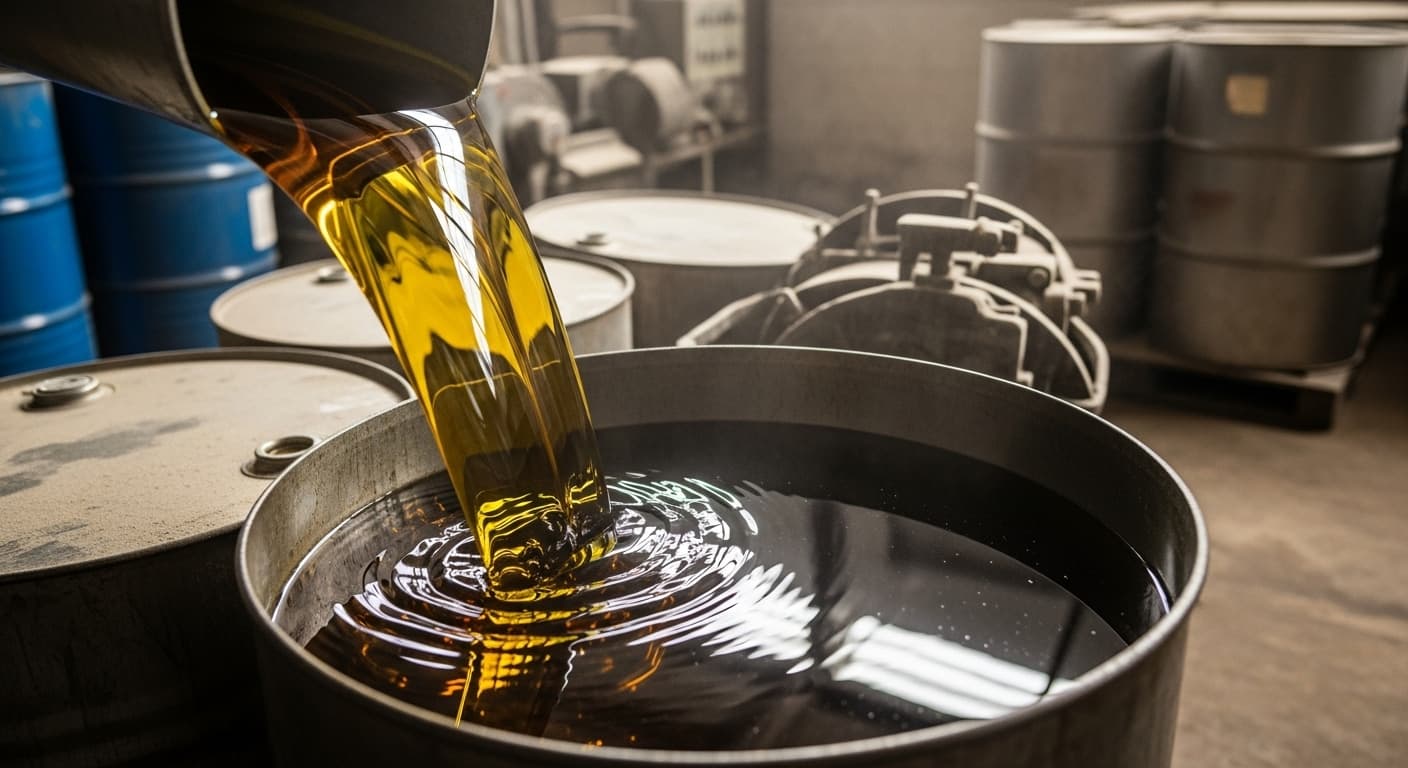 정제되지 않은 대두유가 드럼에 부어지고 있는 장면(AI 생성 이미지)