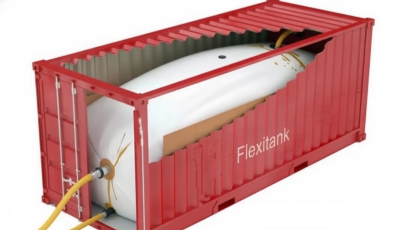 Crude soybean oil being filled into a 24,000-L flexitank (AI-generated image)