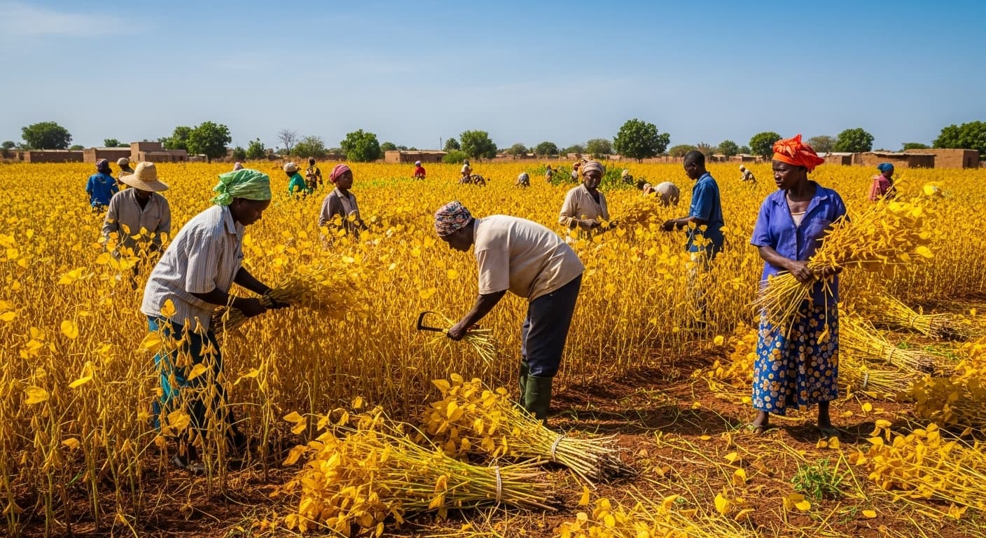 Nigerian farmers harvesting soybeans. (AI-generated image)