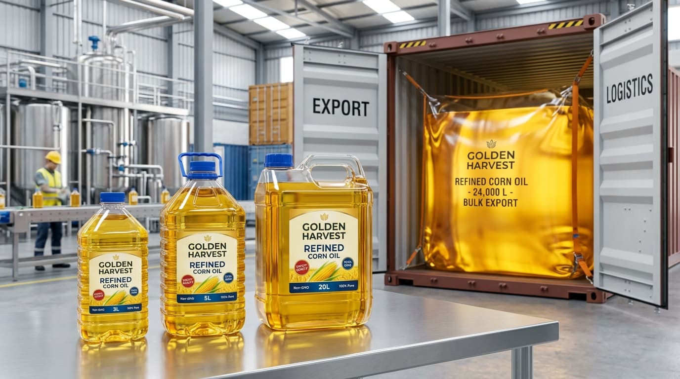 Refined corn oil packaging (AI-generated image)