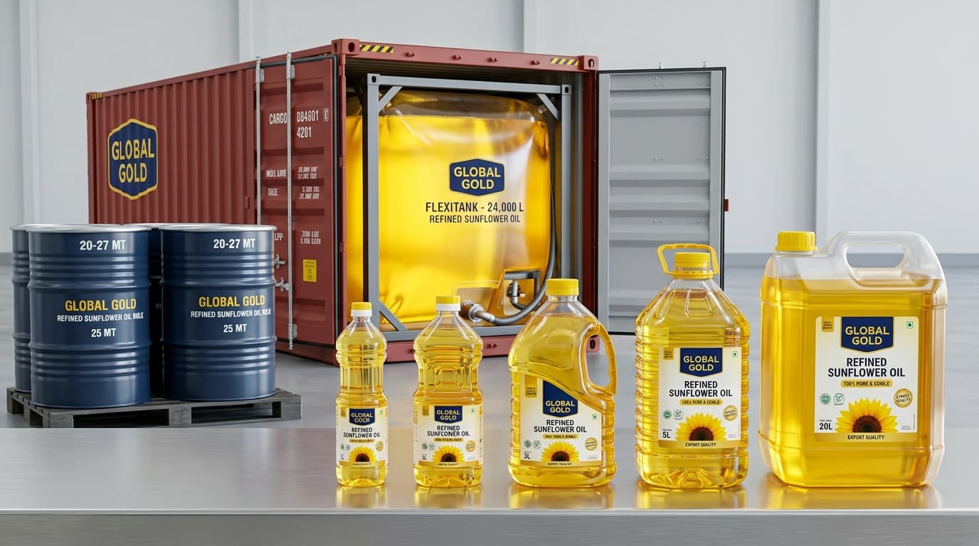 Refined sunflower oil packaging (AI-generated image)