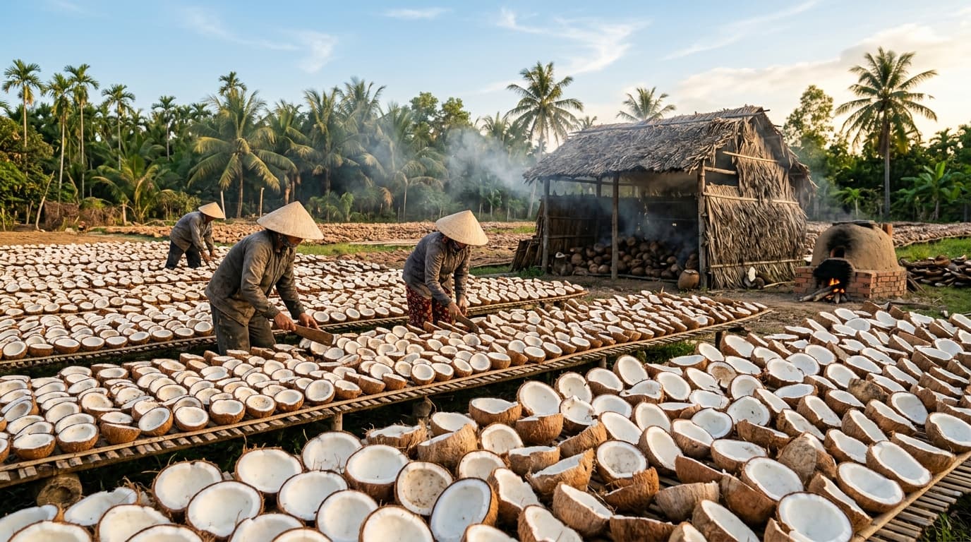 越南的椰干生产(AI生成的图像)。