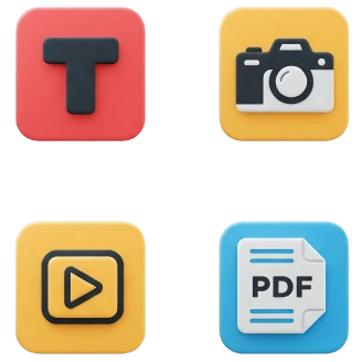 Obtenha insights abrangentes analisando uma ampla variedade de tipos de arquivos: textos, fotos, vídeos e PDFs. Tudo centrado em um único tema.